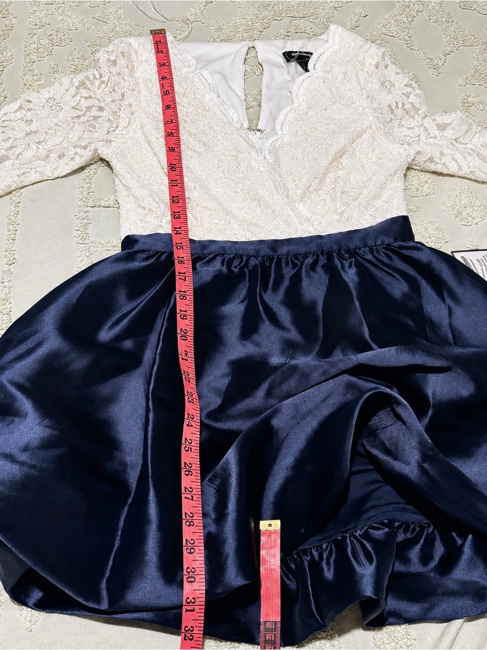 Speechless Girls Size 7 Ivory Lace Navy Satin Party Dress Long Sle - Picture 6 of 10